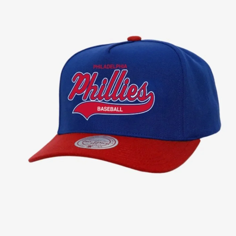 Mitchell & Ness Philadelphia Phillies Phillies Oversweep Cap  Adult Blue Red NEW